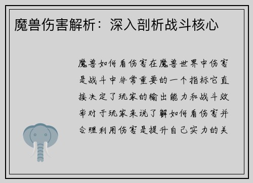 魔兽伤害解析：深入剖析战斗核心